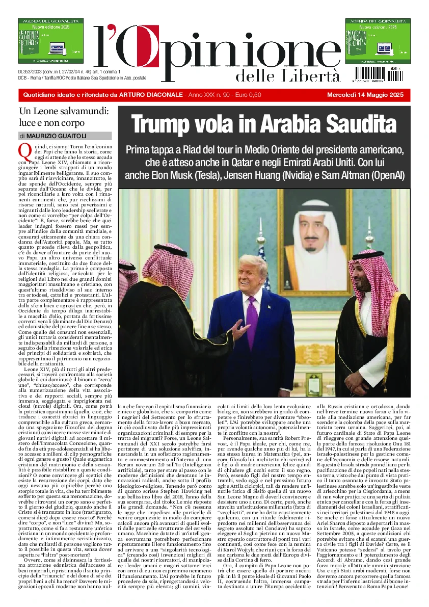 Prima-pagina-opinione della liberta-edizione-di-oggi-2025-05-14